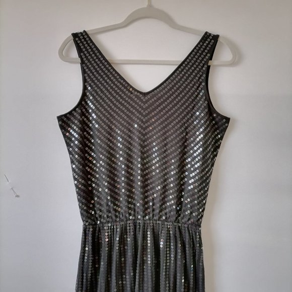 Garnet Hill Womens Black Sleeveless V Neck Shiny Sequined Maxi Dress Size S - Picture 6 of 10